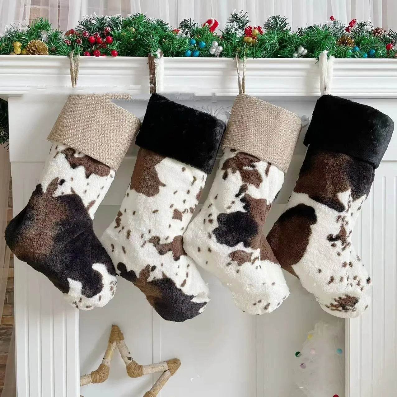 20-inch Plush Christmas Stockings Cows Pattern Gift Bag - www.Shopthatapp.com