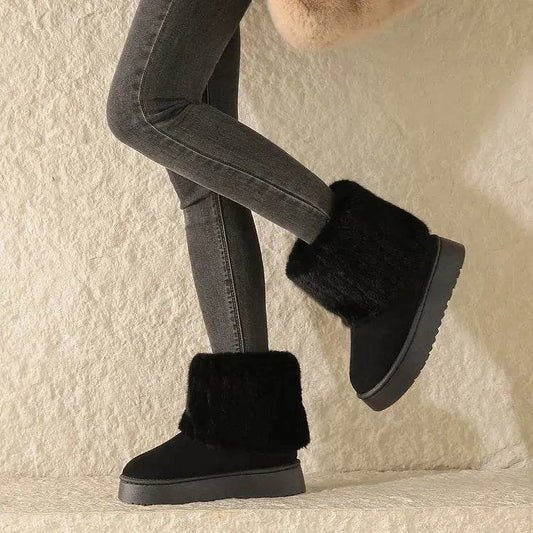 Thick-soled Plush Snow Boots Winter Warm Mid-tube Furry Cotton Shoes For Women Short Boot - www.Shopthatapp.com