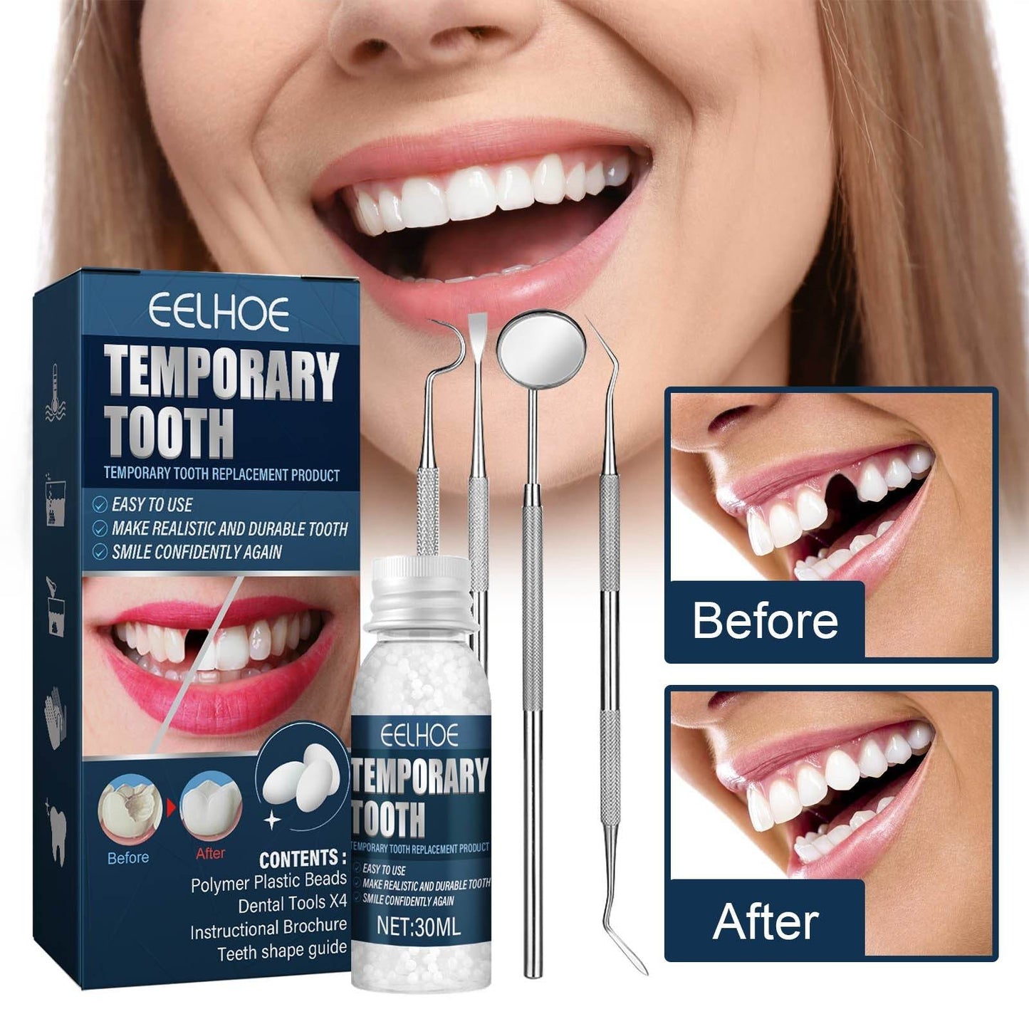 Denture Decorative Teether Set, Halloween Vampire Makeup Dress Up Fake Tooth Glue Teeth Props - www.Shopthatapp.com