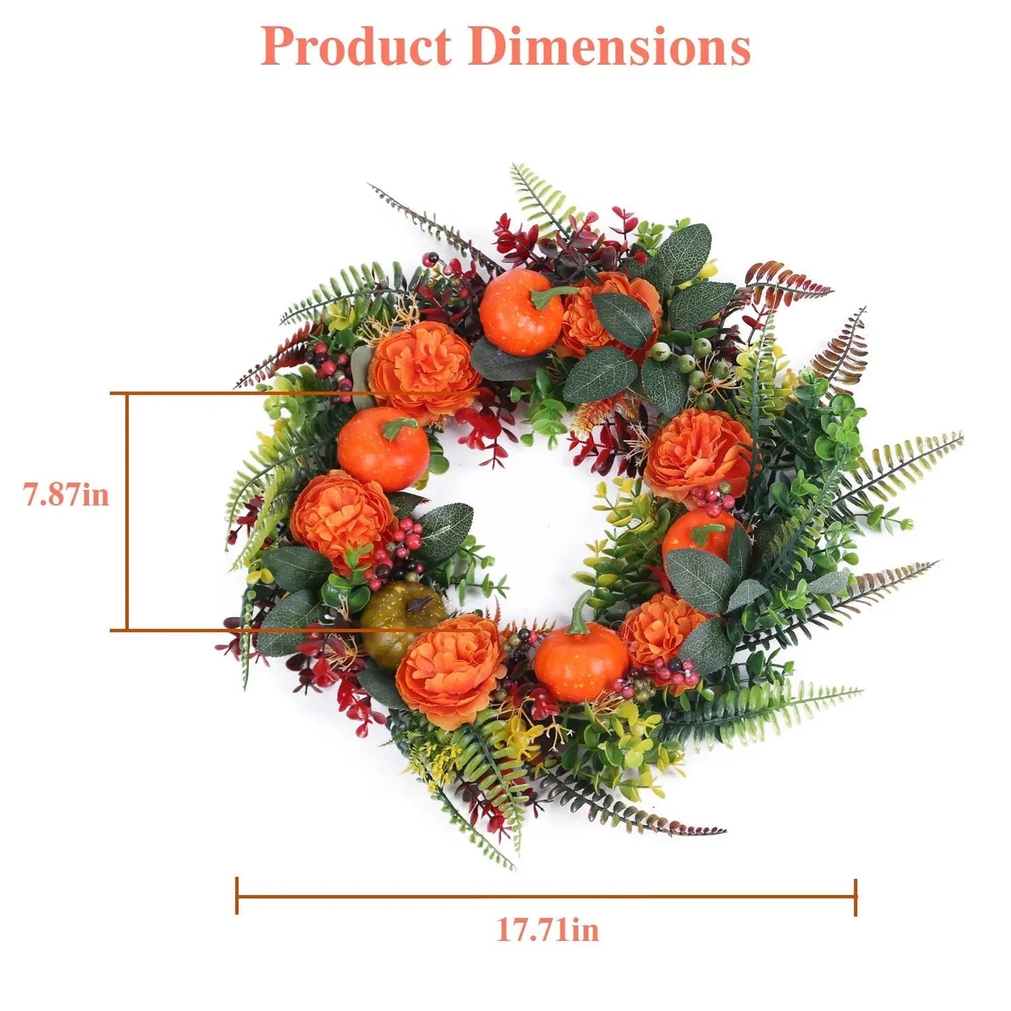 1Pc 17.71IN Autumn Wreath With Pumpkin Mixed Leaves Berries Flowers Fall Decoration For Indoor Outdoor Window Wall Front Door In Halloween Thanks Giving Day - www.Shopthatapp.com