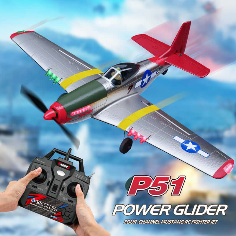 Xiaobaima BM26 P51D Warbird 4CH RC Airplane with Gyro & LED Lights - Red/Blue - www.Shopthatapp.com