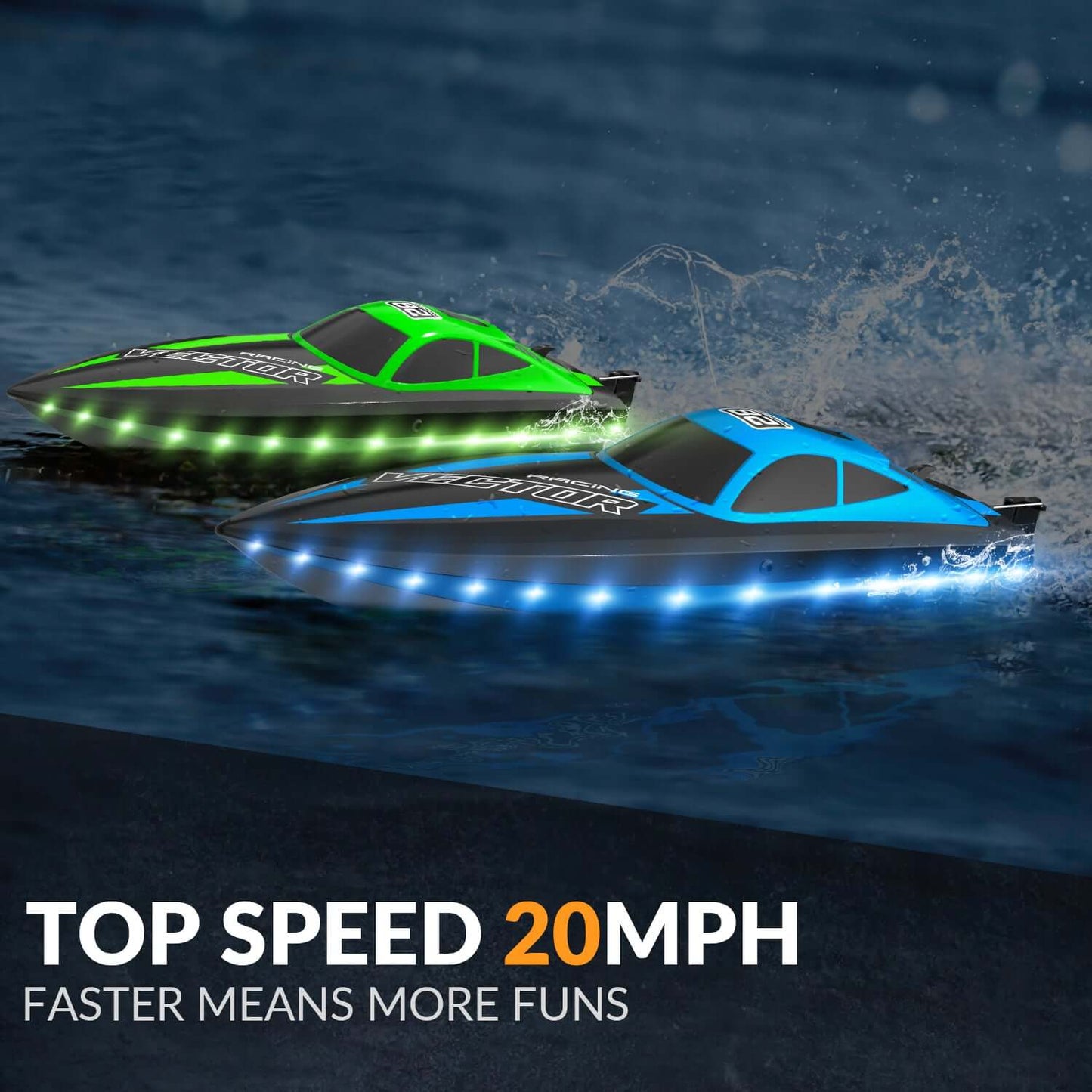 20mph RC Boat with LED Lights for Pools and Lakes - Fast and Fun!