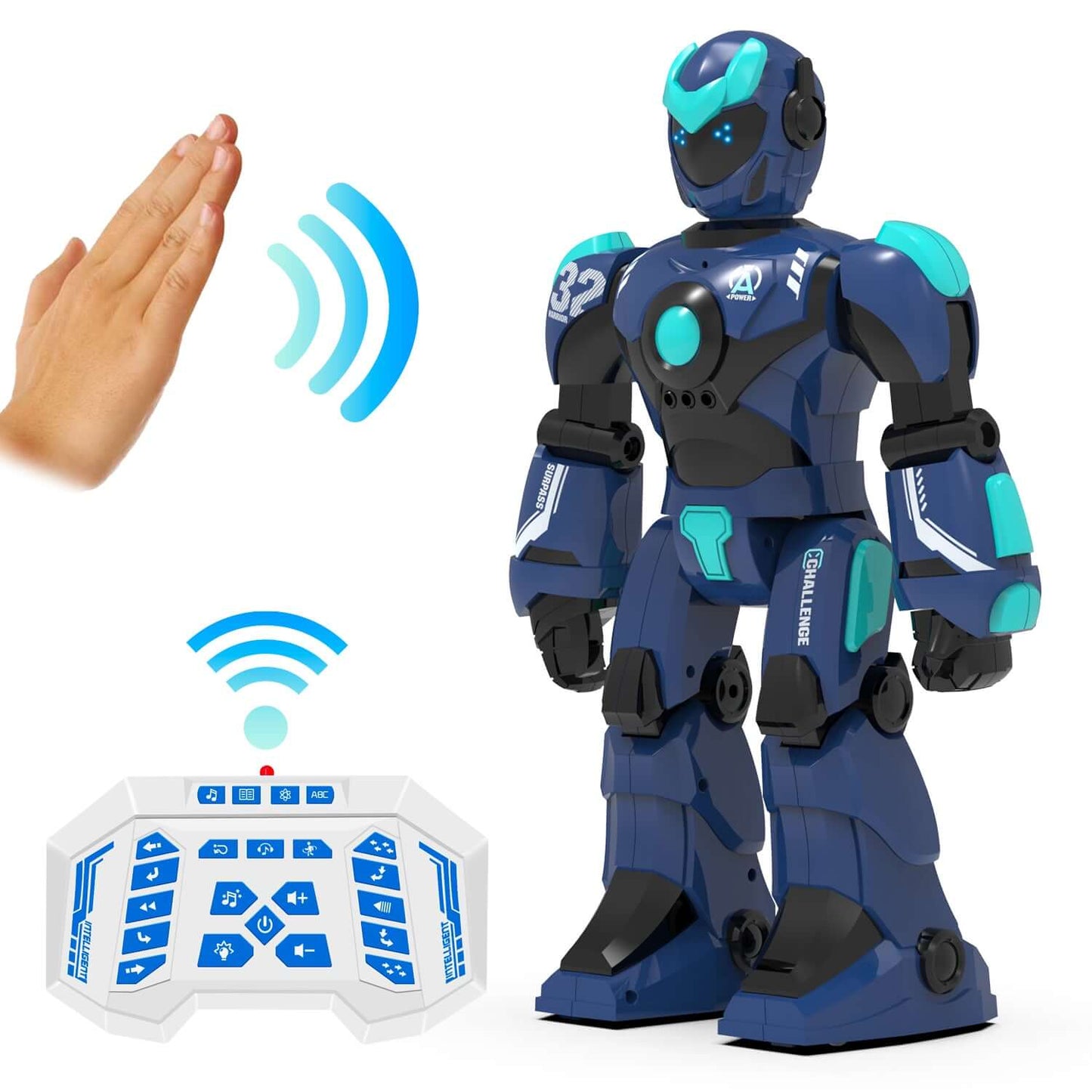 STEMTRON Sprach- und Gestenroboter für Kinder – programmierbar, blau/weiß, wiederaufladbar