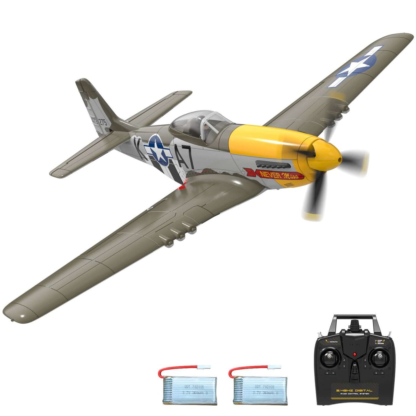 P51D RC Airplane with Mode 1 Transmitter | 4-Channel Brushless & XPilot Stabilizer - www.Shopthatapp.com