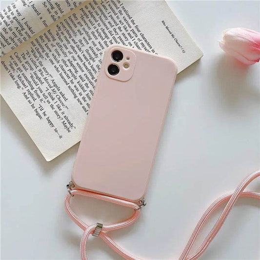 Solid Color Diagonal Lanyard Phone Case Silicone Couple Phone Case - www.Shopthatapp.com