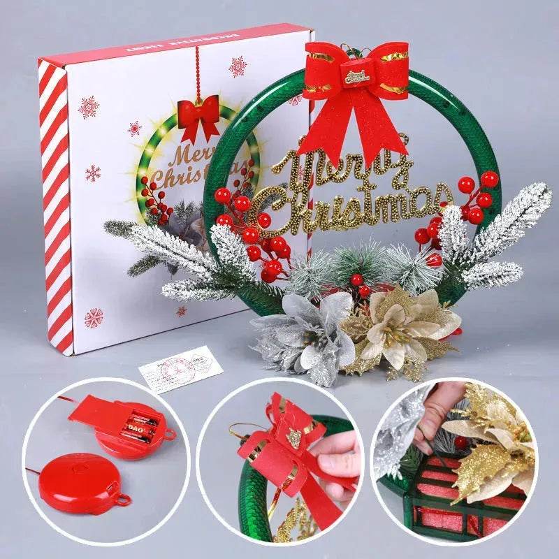 Christmas Luminous LED Light Garland Door Hanging wreaths Decorations - www.Shopthatapp.com