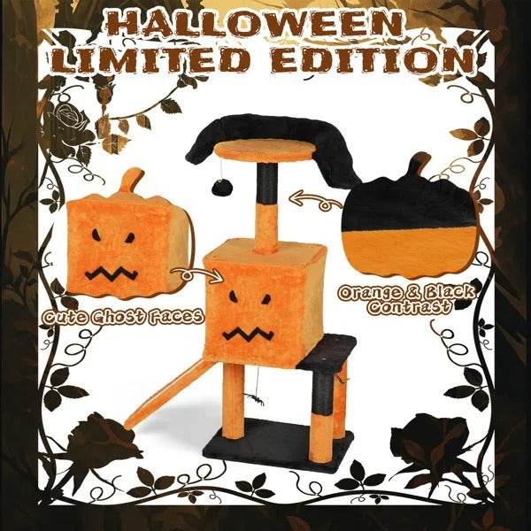 39.4 Halloween Cat Tree, Cat Tower Cat Tree For Indoor Cats With Spacious Cat Condo, Sisal Scratching Posts, Hanging Toys, Orange Black - www.Shopthatapp.com