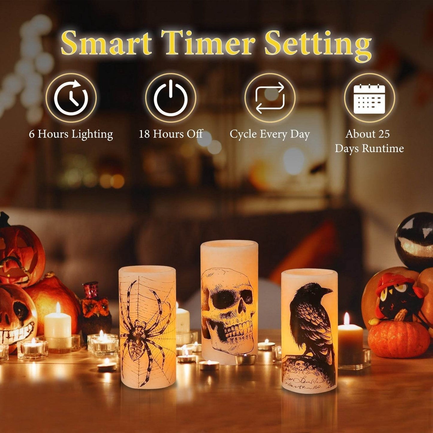3 Pack Halloween Flameless Candle Lamp With Timer Setting Battery Operated Warm Orange Light Candles For Halloween Party Decoration - www.Shopthatapp.com