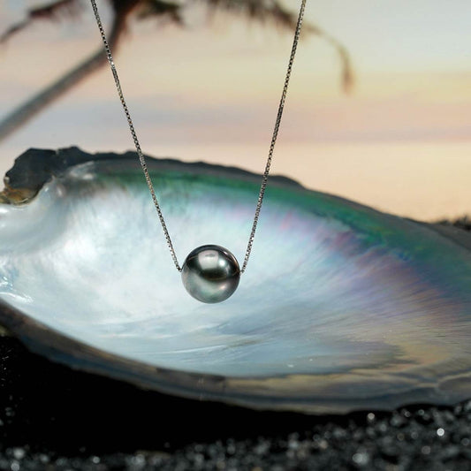 Natural Perfect Circle Strong Light Tahitian Black Pearl Pendant S925 Silver Necklace - www.Shopthatapp.com