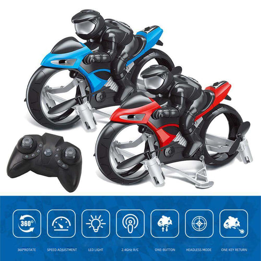 2.4GHz RC Motorcycle 2 In 1 Land Air Flying Motos Drone Toys With 360 Degree Rotation Drift Electric Motorcycle For Children - www.Shopthatapp.com #