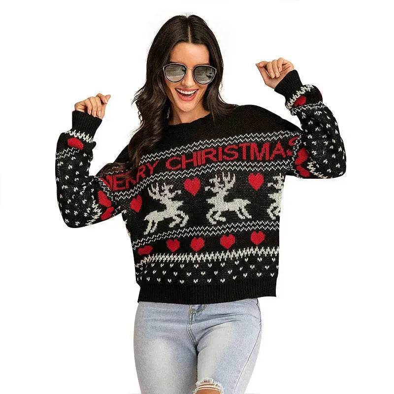 Christmas fawn Antics Reindeer Black pullover sweater - www.Shopthatapp.com