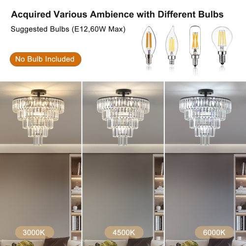 Large Black Crystal Chandelier, Contemporary Style Chandelier, Dining Room, Living Room, Bedroom - Bulb Not Included - www.Shopthatapp.com