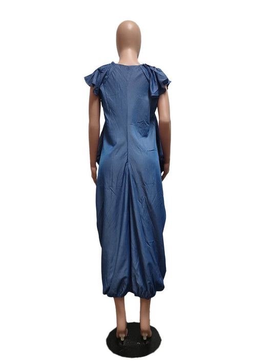 Fashion Faux Denim Large Pocket Loose Dress - www.Shopthatapp.com