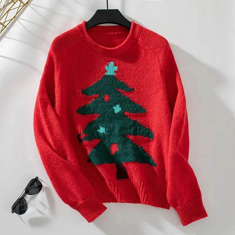 Christmas Tree Pullover Women's Round Neck Loose Sweater - www.Shopthatapp.com