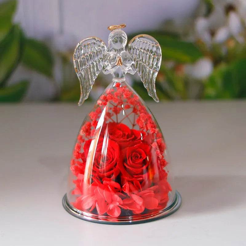Eternal Flower Gift Box Angel Glass Cover Dried Rose Gift Box For Christmas New Year Valentine's Day Home Decor - www.Shopthatapp.com