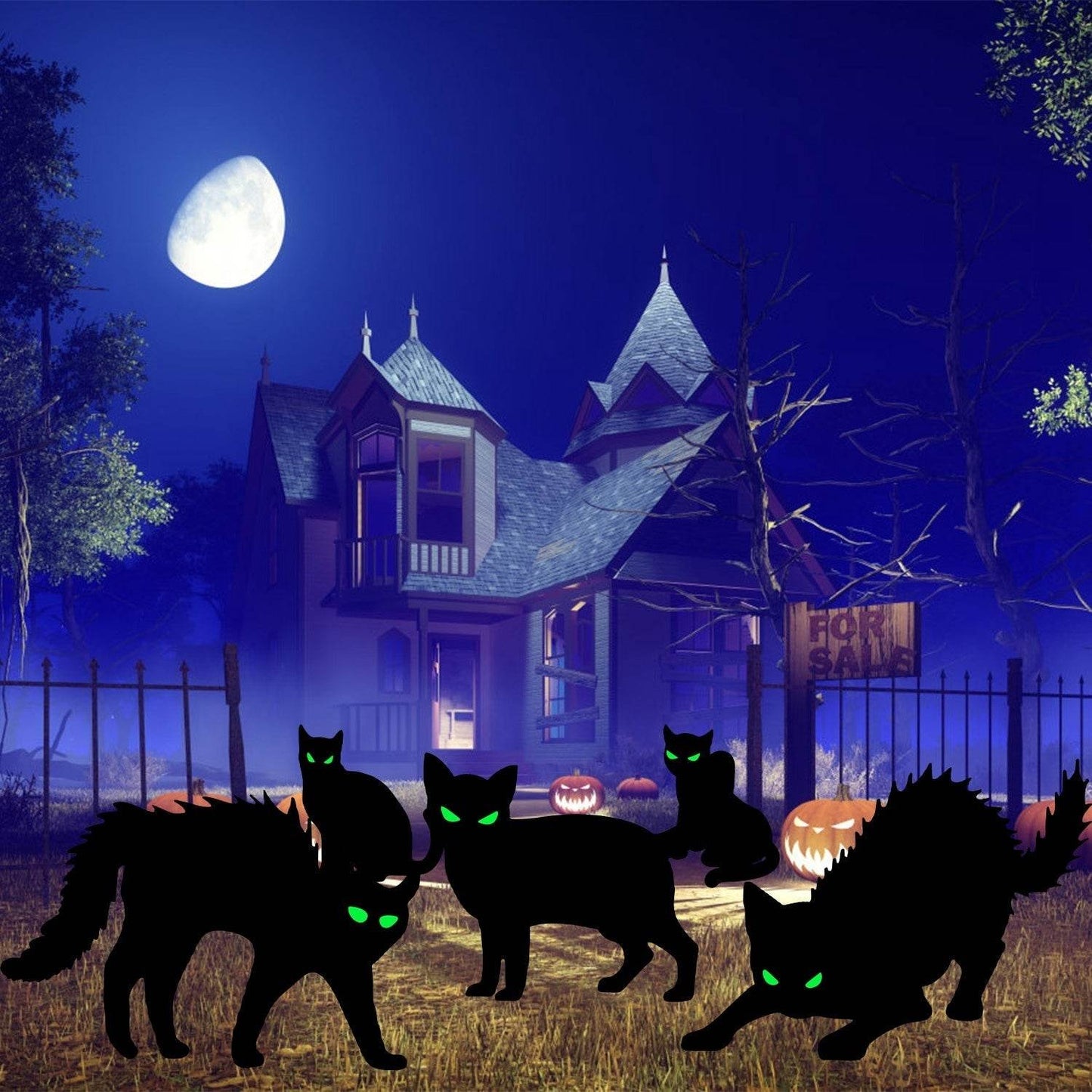 6Pcs Skull Or 6Pcs Tomb Or 5Pcs Black Cat Halloween Yard Sign Decorations Glow In The Dark For Haunted House Garden Yard And Scary Theme Party - www.Shopthatapp.com