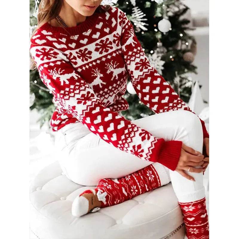 Christmas Elk Long Sleeve Knitted Sweater - www.Shopthatapp.com