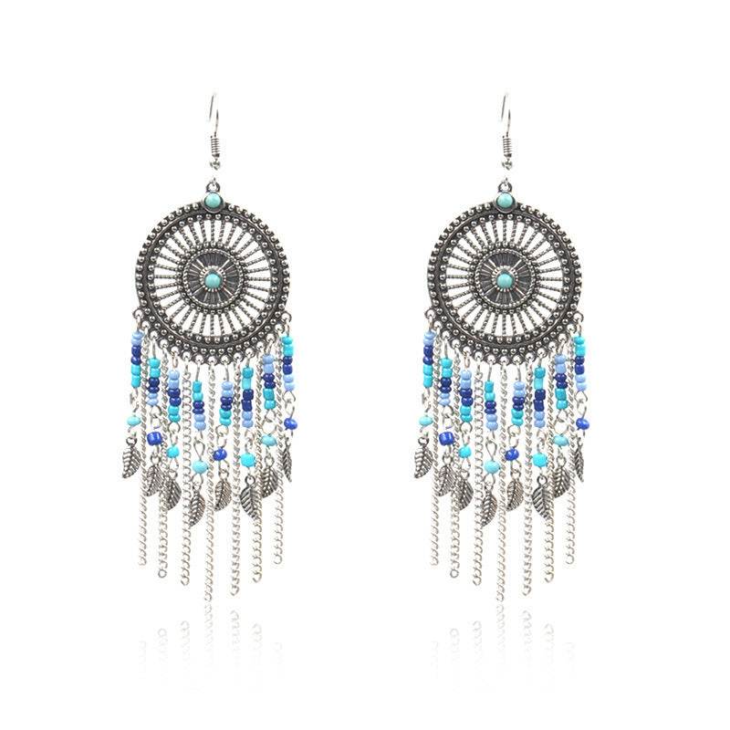 Beaded fringed hollow earrings - www.Shopthatapp.com