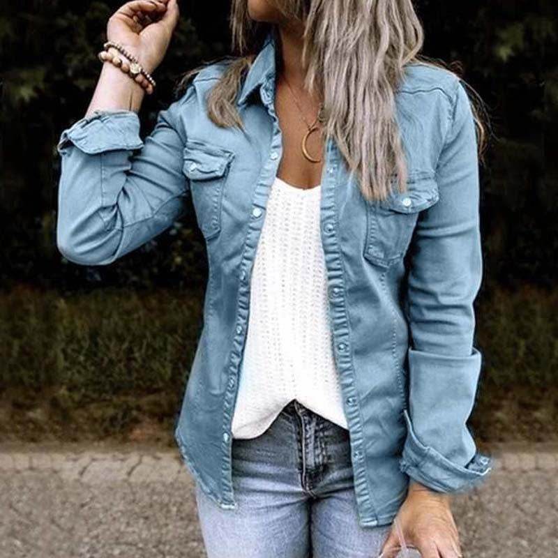 Fitted Denim Jacket Mid Length European American Style - www.Shopthatapp.com