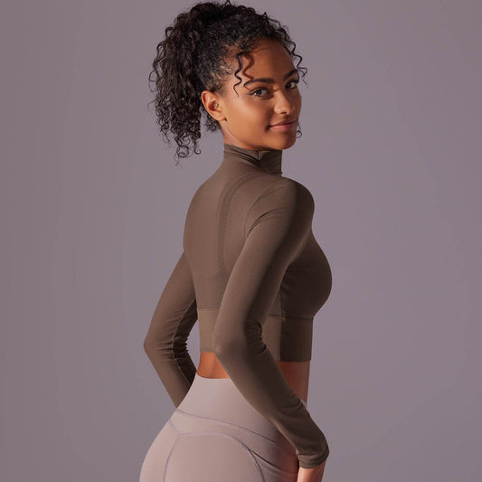 Quick Drying Gym Slim Fit Mesh Turtleneck Long Sleeve Workout Crop Top - www.Shopthatapp.com