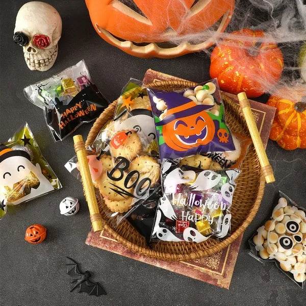 450 Pcs Halloween Cellophane Treat Bags Self-sealing Clear Candy Cookie Bags Pumpkin Ghost Black Cat Skull Trick Or Treat Bags For Halloween Birthday Trick Or Treat Party Favors Supplies - www.Shopthatapp.com