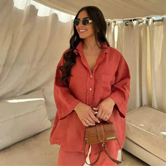 Casual Women Wide Leg Pants Long Sleeves Shirt Sets Ladies Loose High Street 2 Piece Outfits Pant co ords for Women Trouser co ords for Women - www.Shopthatapp.com