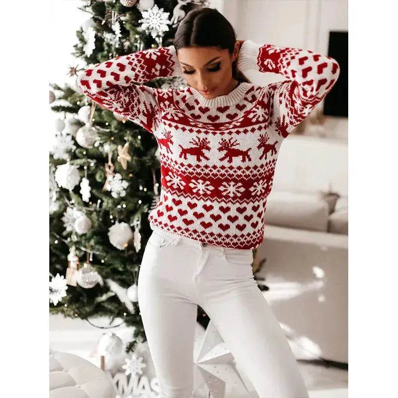 Christmas Elk Long Sleeve Knitted Sweater - www.Shopthatapp.com