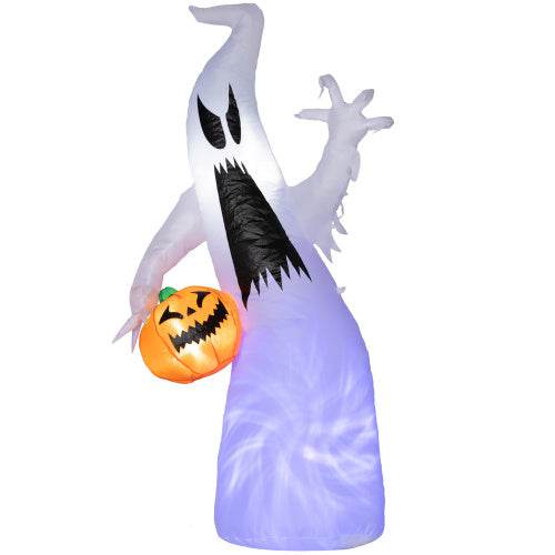 HOMCOM 5.9 Halloween Inflatable Outdoor Decoration Ghost With Pumpkin, Blow Up LED Yard Decor For Garden, Lawn, Party, Holiday, Waterproof - www.Shopthatapp.com