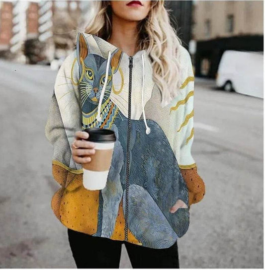 Printed Anime Cartoon Casual Fashion Zip up Hoodie Cardigan women - www.Shopthatapp.com