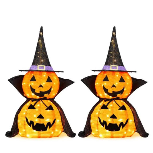 2Packs 3FT Halloween Collapsible Lighted Pumpkin Decoration, 176 LED Pop-Up Pumpkin Lamp With Cape, Plug In Halloween Jack-O-Lantern With Metal Stand For Indoor Outdoor Garden Patio Party Decor - www.Shopthatapp.com #