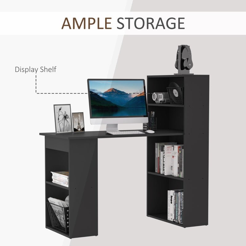 Bureau d'ordinateur moderne de 120 cm, étagère, table d'étude, poste de travail, ordinateur portable, bureau à domicile, 6 étagères, noir