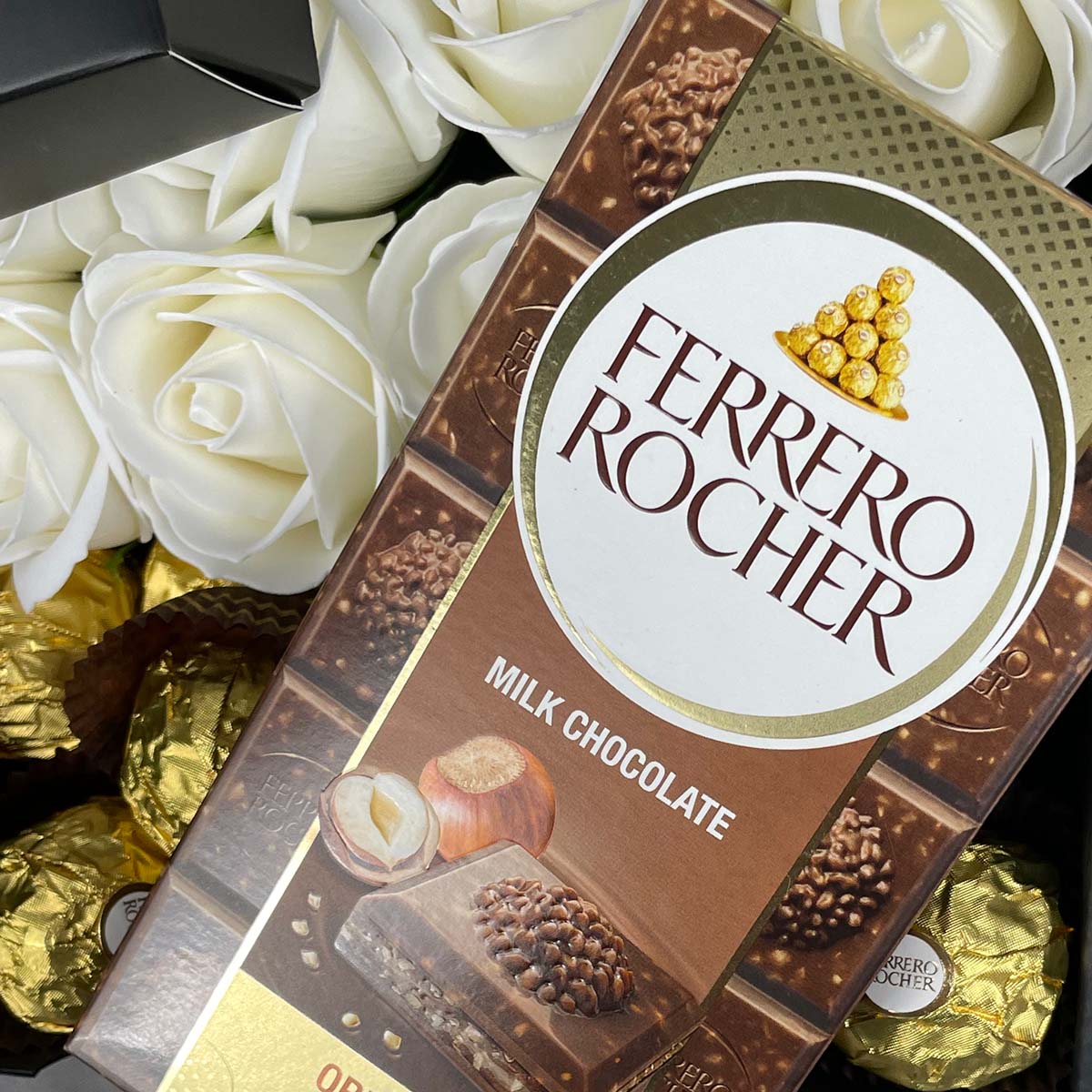 Ferrero Rocher Ultimate Gift Hamper With Ivory Roses-Food and beverage-www.Shopthatapp.com-HamperWell