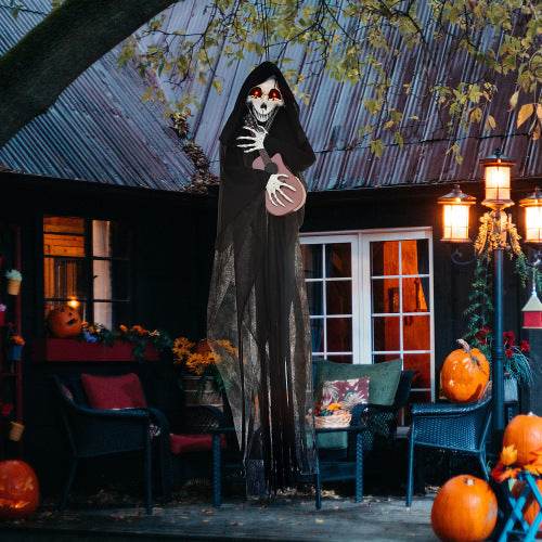 HOMCOM 4.3 Outdoor Halloween Decoration Animatronic Guitar-playing Grim Reaper, Sound And Motion Activated Animated Prop With Light Up Eyes Guitar Music - www.Shopthatapp.com