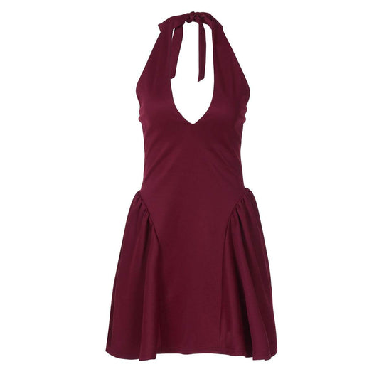 Elegant Ladies Deep V-neck flared Halter Neck Mini dress for Party Club Date - www.Shopthatapp.com