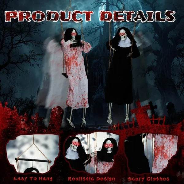 Outdoor Halloween Decorations 2 Packs Hanging Ghosts Decor With Lighted Up Eyes And Horror Scream, 3ft Scary Grim Reaper Swinging Ghost Flying For Yard Patio Lawn Garden - www.Shopthatapp.com