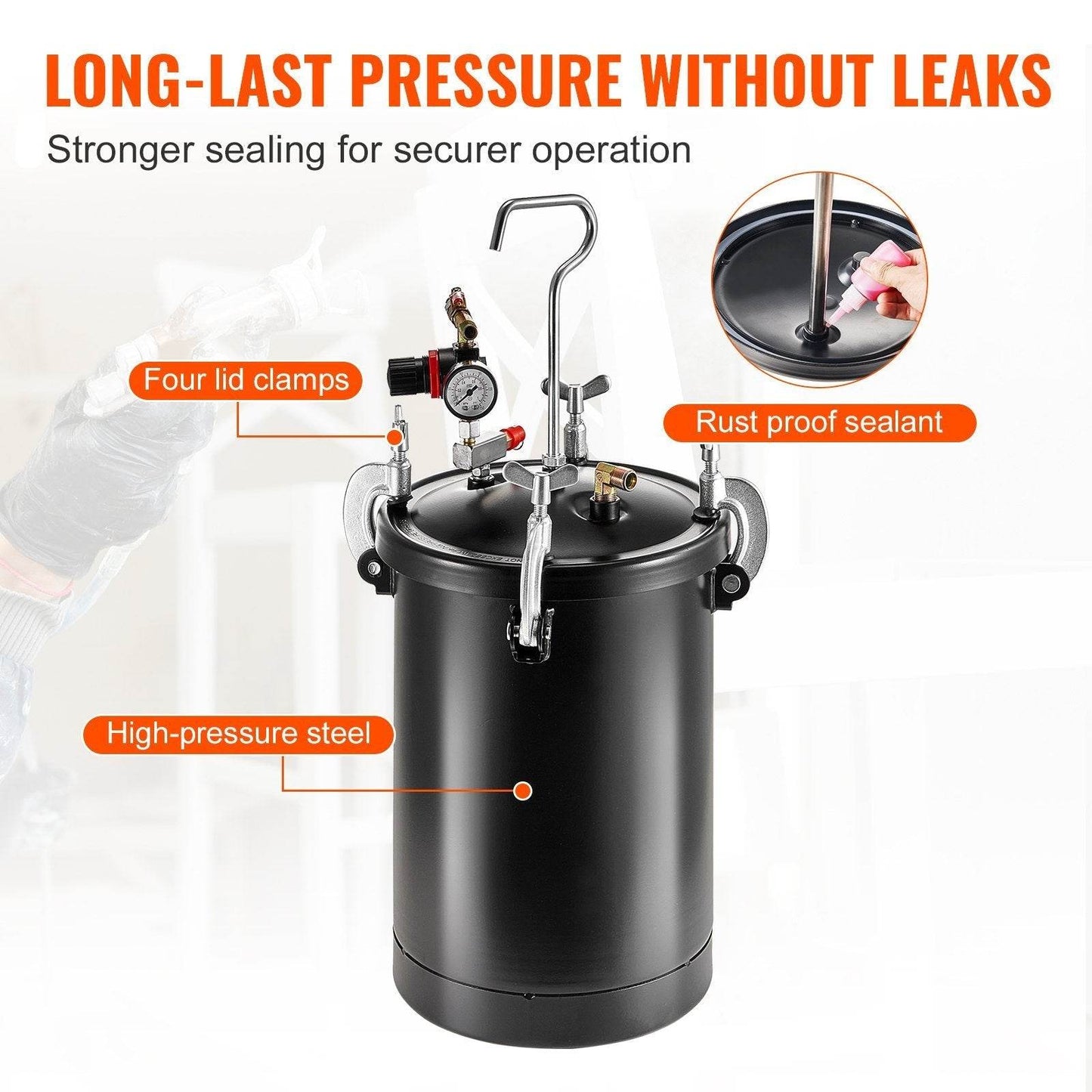 Spray Paint Pressure Pot Tank 15L 3.75gal Spray Gun Hoses Pressure Gauge - www.Shopthatapp.com
