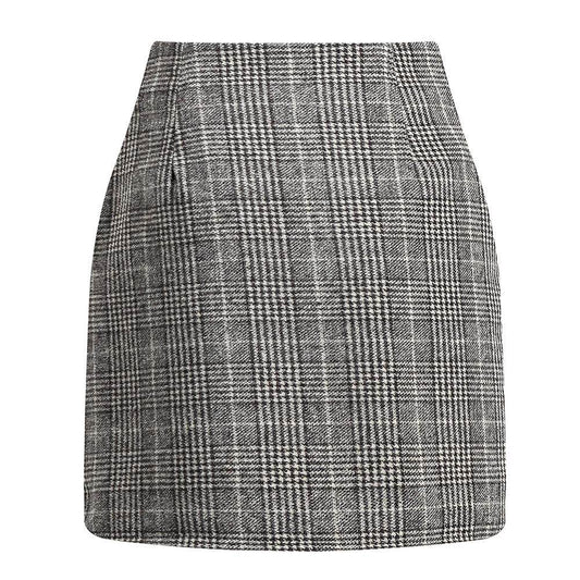 Women's High Waist Plaid Tight Pencil Wool Mini Skirt - www.Shopthatapp.com