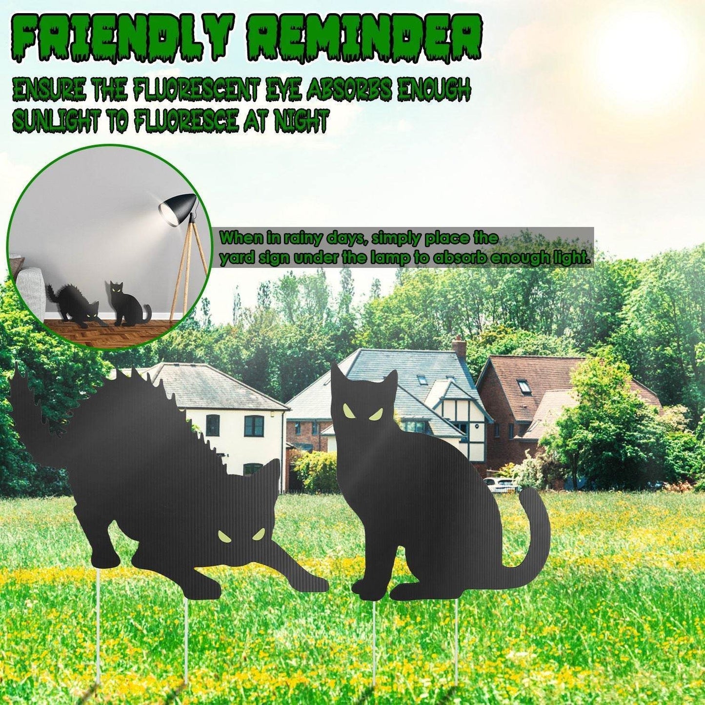 6Pcs Skull Or 6Pcs Tomb Or 5Pcs Black Cat Halloween Yard Sign Decorations Glow In The Dark For Haunted House Garden Yard And Scary Theme Party - www.Shopthatapp.com