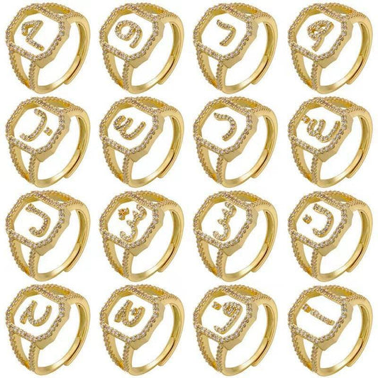 Fashion Micro Inlaid Zircon Arab Letters Ring for women - www.Shopthatapp.com