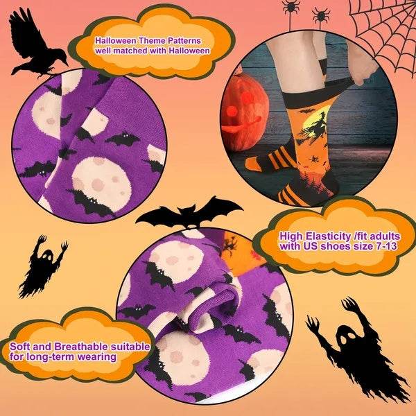 6 Pairs Halloween Christmas Socks For Men Women Girls Funny Pumkin Spider Black Cat Cotton Sock Set - www.Shopthatapp.com
