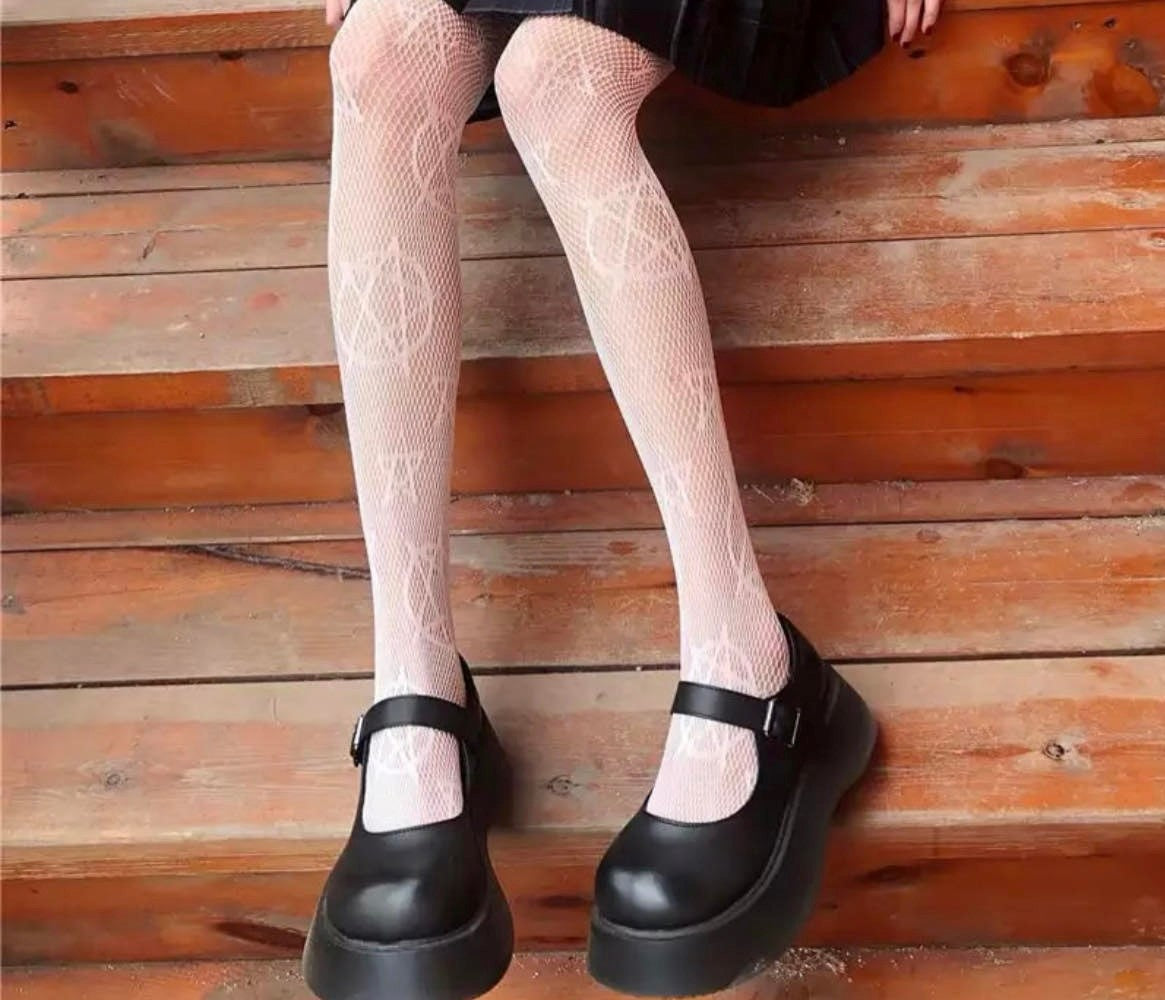 Pentacle Net Tights - White 14-Women/Teen Girls shoes-www.Shopthatapp.com-Popping Candy