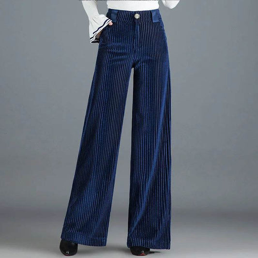 Gold Silk Striped Velvet Wide Leg trouser Pants Women - www.Shopthatapp.com