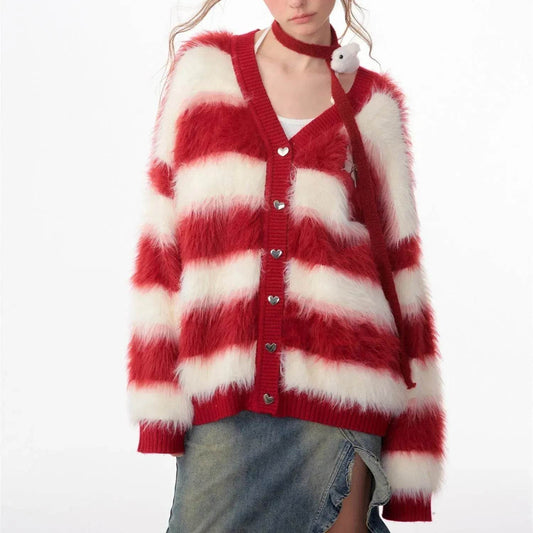 Lady in Red Winter Christmas Plush Cardigan - www.Shopthatapp.com