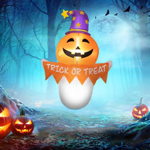 Outsunny 3.4ft Halloween Inflatables Window Sticker Ghost With Orange Face, Blow Up Halloween Decorations Outdoor LED Yard Display, Waterproof - www.Shopthatapp.com