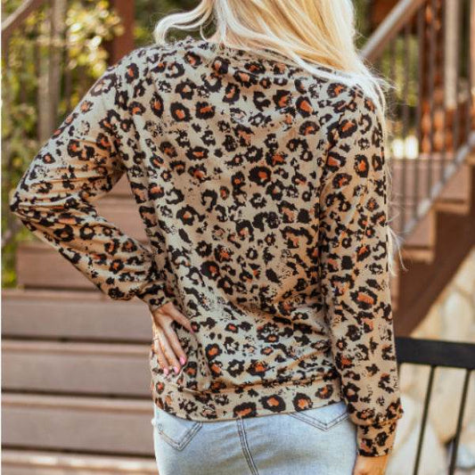Brown Bleached Halloween Pumpkin Leopard Print Sweatshirt - www.Shopthatapp.com