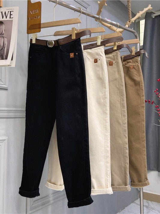 Plus Size Women's High Waist Denim Thick Trousers - www.Shopthatapp.com