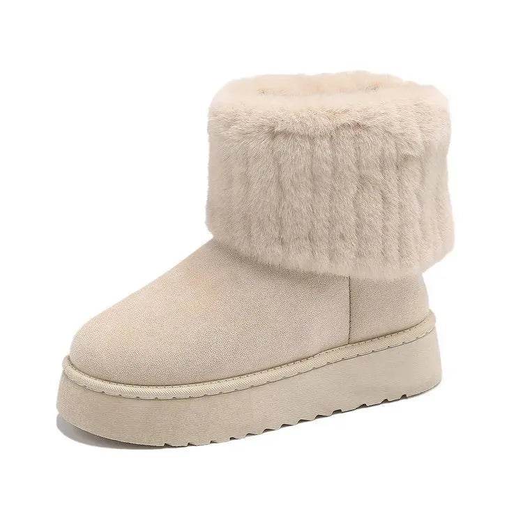 Thick-soled Plush Snow Boots Winter Warm Mid-tube Furry Cotton Shoes For Women Short Boot - www.Shopthatapp.com