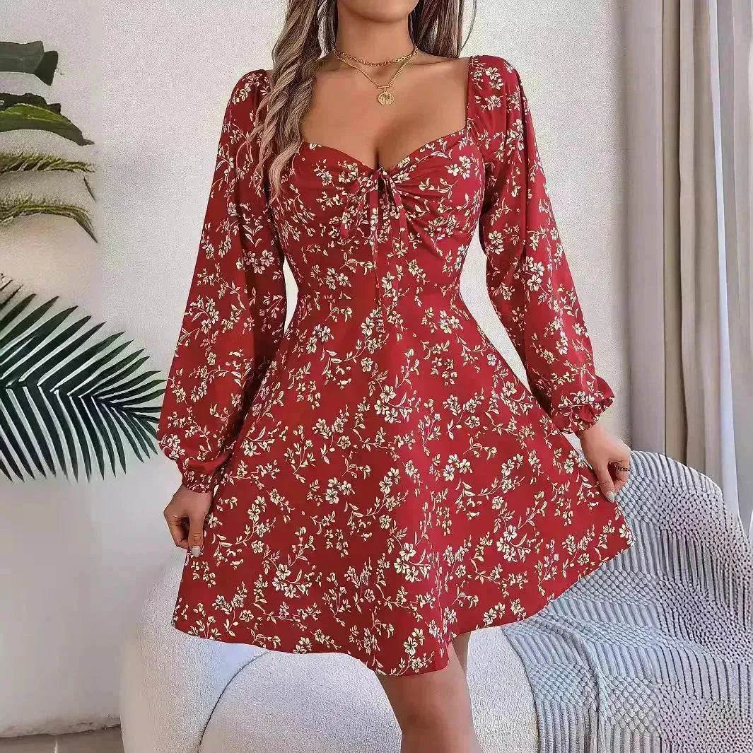 Casual Summer Floral Mini Dress Lantern Sleeve Skater Dress - www.Shopthatapp.com