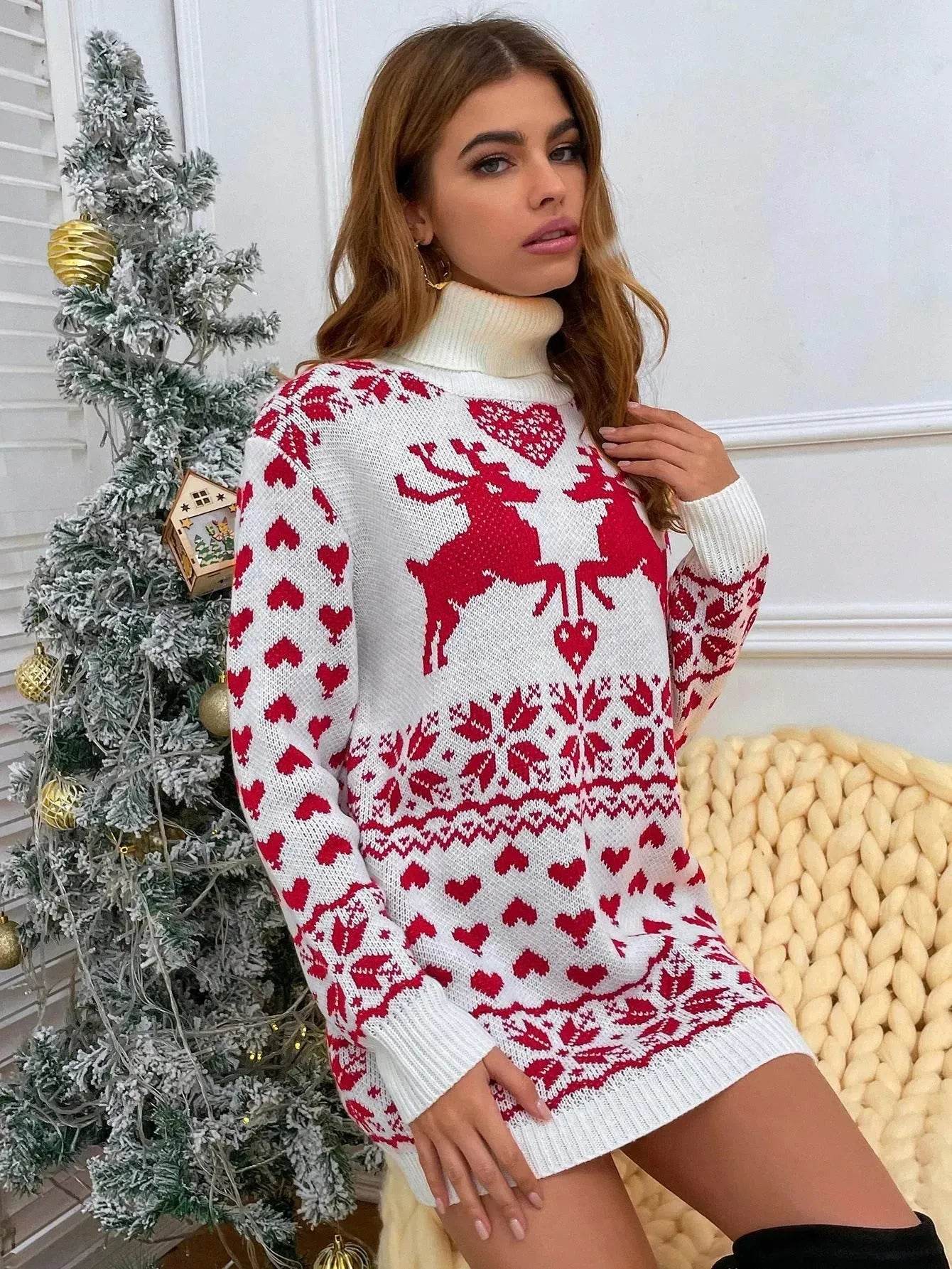 Winter Wool Mini Jumper dress Christmas Turtleneck Sweater Dress - www.Shopthatapp.com