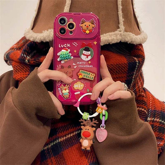 Christmas -Themed Silicone iphone Protective case with pendant girls - www.Shopthatapp.com